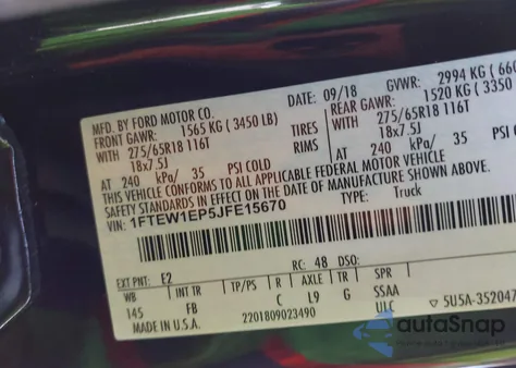 2018 Ford F-150 Xlt from USA, damaged, VIN 1FTEW1EP5JFE15670